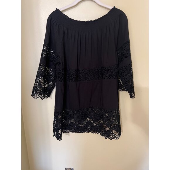 Whimsigoth Off-Shoulder Black Top Lace Trim Small Fairy Grunge Witchy - Picture 10 of 11